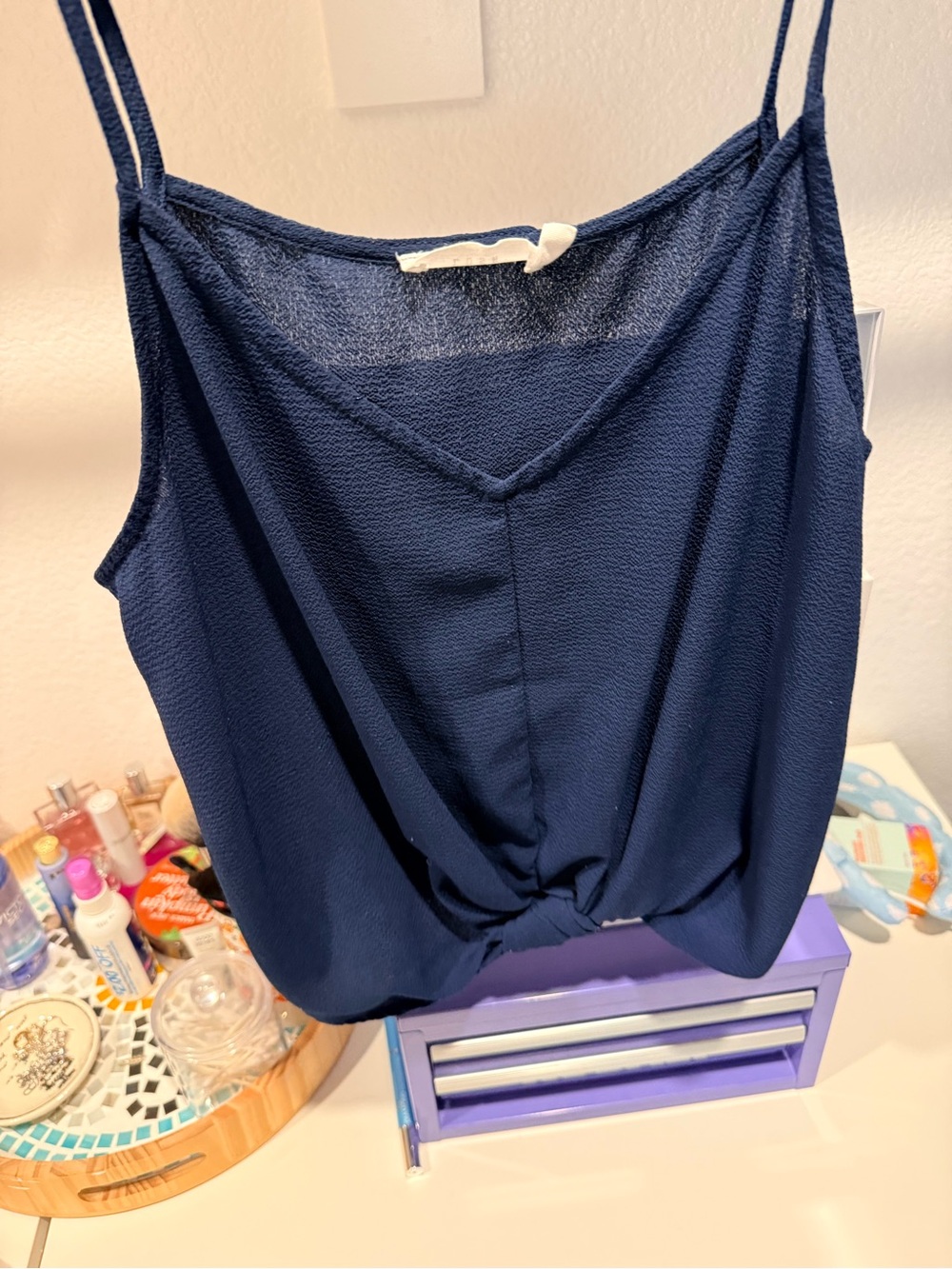 Lush Navy Blue Twist-Front Spaghetti Strap Cami